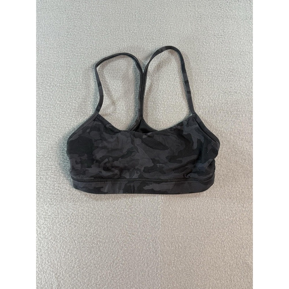 Lululemon Sports Bra Womens 6 Black Camo Racerback Flow Y Yoga Athletic Top